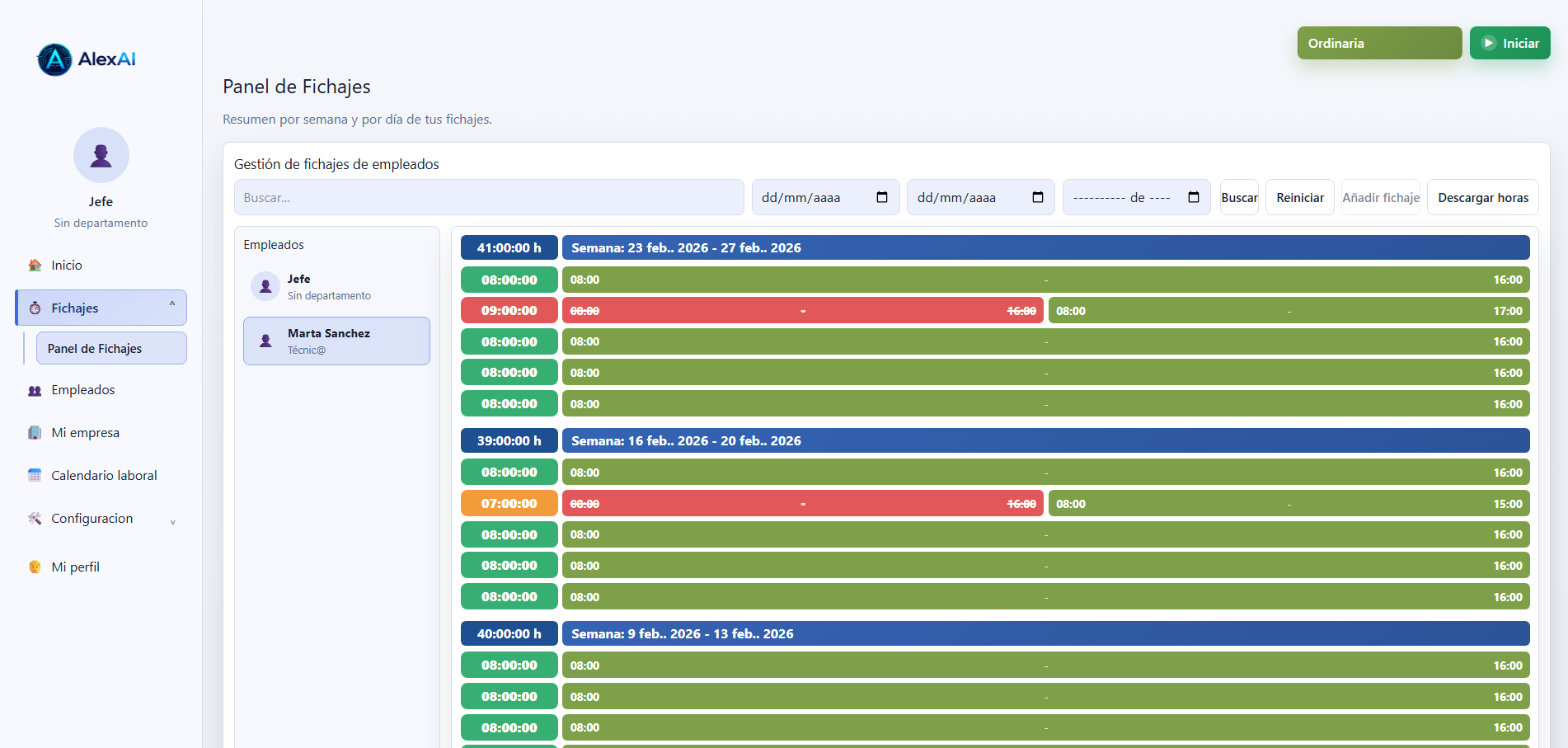 Gestión de fichajes